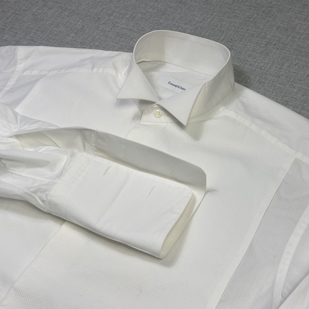 Ermenegildo Zegna Dress Shirt Mens 16.5 (42) White Barrel French Cuff Cotton